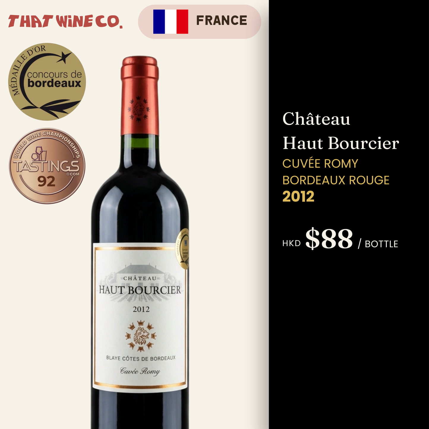 Château Haut Bourcier Cuvée Romy Bordeaux Rouge 2012